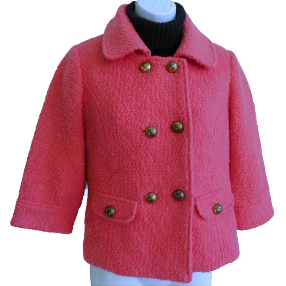 Barbie Blazer Knitted Dove Anthropologie Pink Coral Boucle Cotton Double Breaste